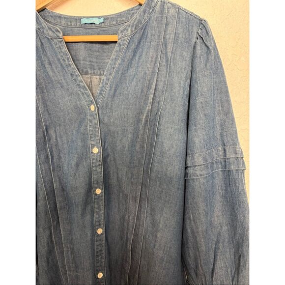 J. McLaughlin Laramie Linen Blend Chambray Balloon Sleeve Blouse Blue Size L - Picture 5 of 12